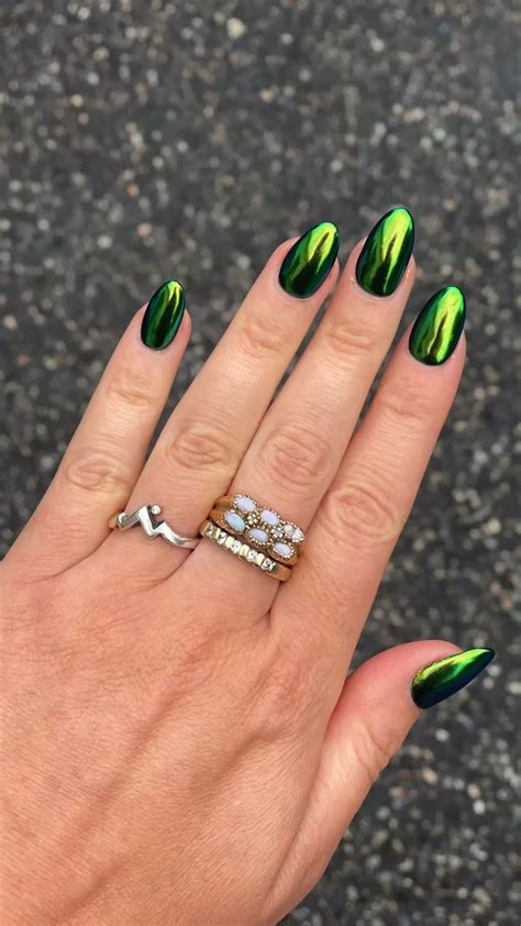 Chrome Nails Green Chrome Dust Nail Inspo Chrome Nails Dark Green Nails Chrome Nails Opi