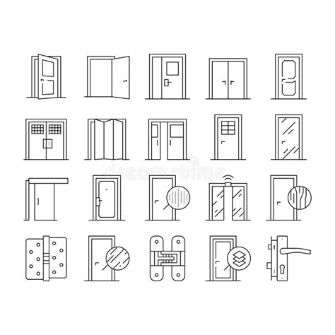 Binnendeuren Types Verzamelpictogrammen Instellen Vector Stock