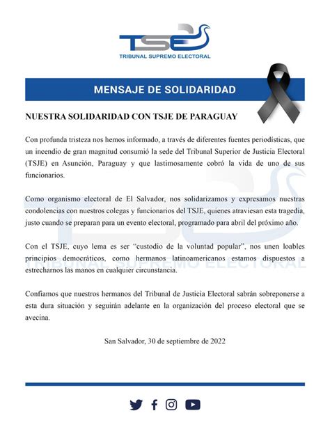 TSE El Salvador On Twitter Ante Este Triste Acontecimiento Como