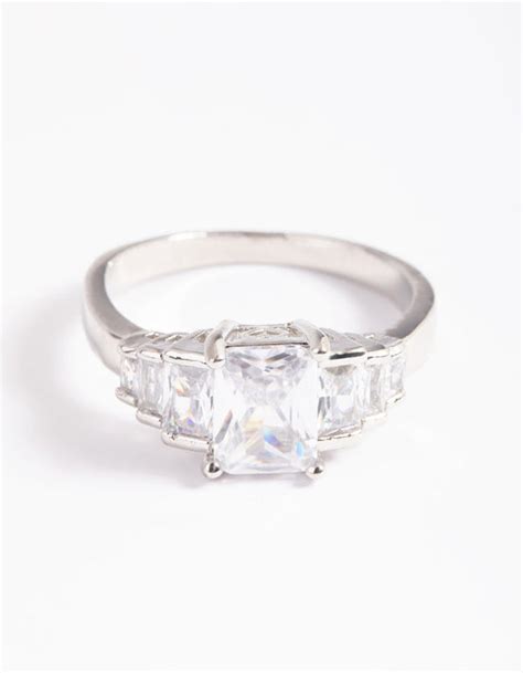 Rhodium Cubic Zirconia Princess Ring Lovisa