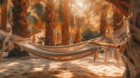 Premium Ai Image There Is A Hammock In The Sand Between Two Palm