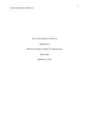 Cost And Quality In Health Care MHA 601 Justice Abigail Edited Docx 1