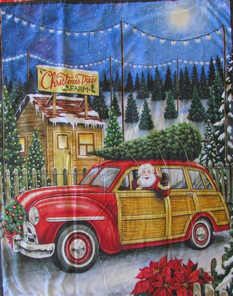 Christmas Santa Tree Farm Fabric Panel Quilts 335 X 41 Banner Flag