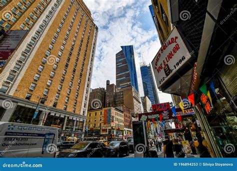 A Close Up Of A Busy City Street In New York A Pedestrian Crossing The