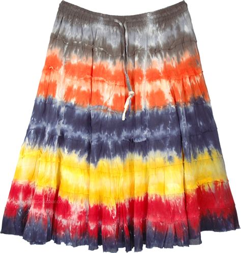 Multicolored Tie Dye Tiered Cotton Short Skirt Short Skirts