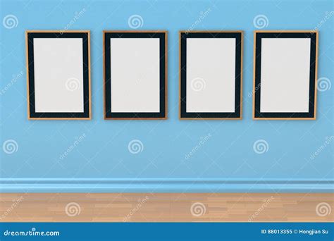 Four Frames On Blue Wall3d Illustration Stock Illustration