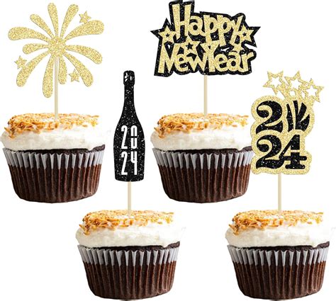 Gyufise Pcs Happy New Year Cupcake Toppers Happy New Year Party