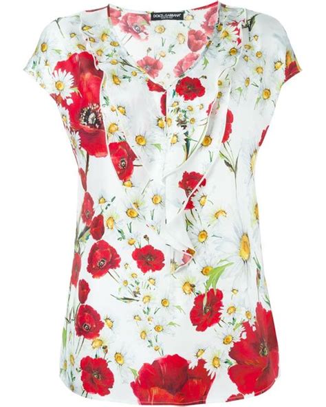 Dolce And Gabbana Daisy And Poppy Print Blouse In Red White Save 26