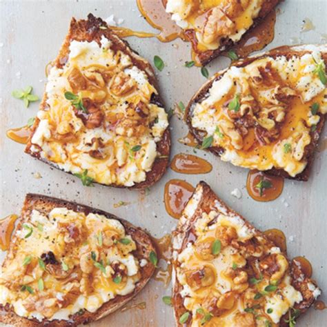 Goat Cheese Toasts With Walnuts Honey And Thyme Recipe