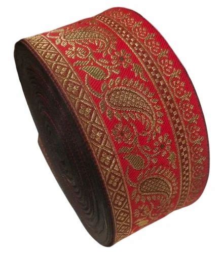 Red And Golden Polyester Inch Shuttle Printed Maharani Lace For