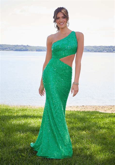 Beaded Lace Prom Dress With Side Cut Out Morilee