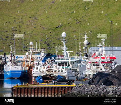 August 3 2015 Fishing Trawlers In Heimaey Harbor Beneath The