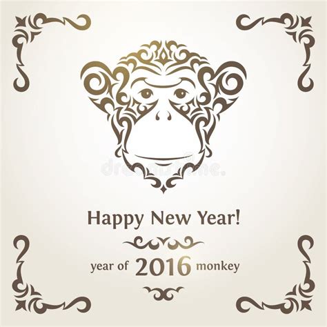 Greeting New Year Card with Monkey - Symbol of the Stock Vector ...