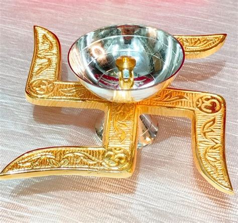 Round Pooja Brass Swastik Diya Square Shape Size X Inch L X W