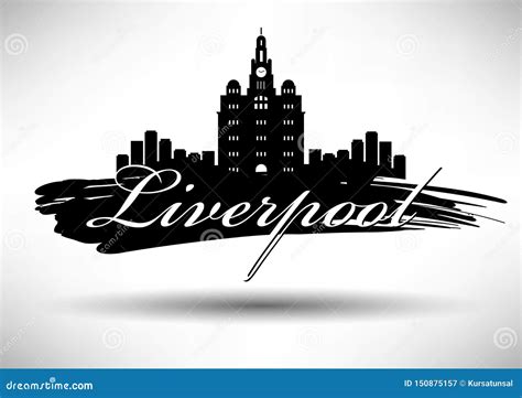 Liverpool Skyline, Monochrome Silhouette. Cartoon Vector ...