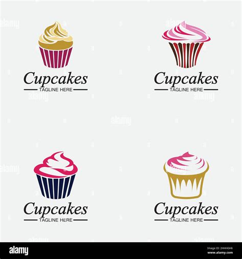 Set Cupcake Logo Design Vector Template Cupcakes Bakery Icon Stock