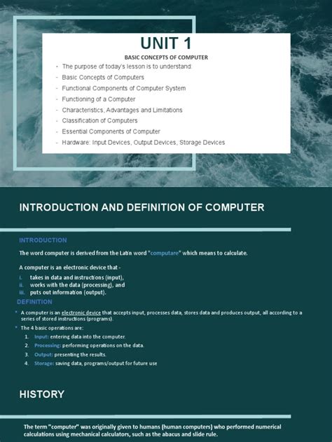 Unit 1 Basic Concepts Of Computer Pdf Inputoutput Computer