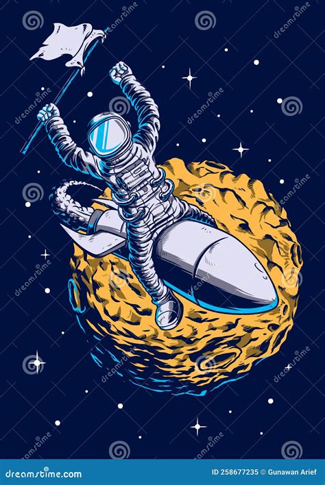 Astronauts Flying In Space Illustration Hand Drawn Stock Vector