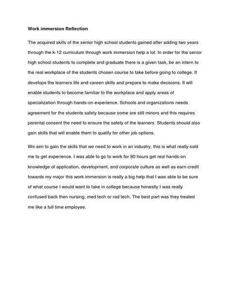 Work Immersion Reflection Pdf