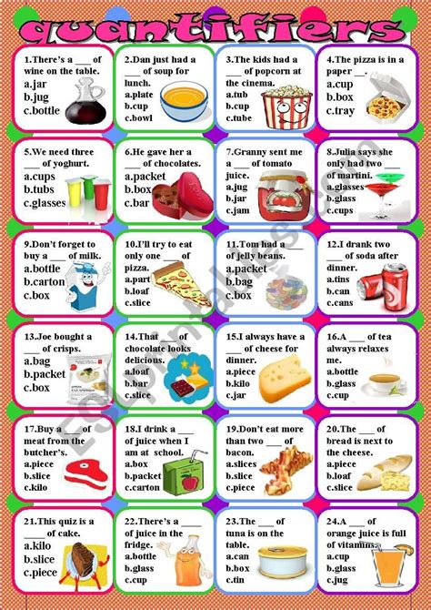 Quantifiers Esl Worksheet Plmful