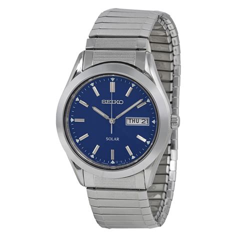 Seiko Solar Quartz Blue Dial Stainless Steel Mens Watch Sne057 029665153593 Watches