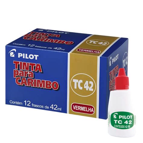 Tinta Para Carimbo Pilot 42ml Tc42 Vermelha Caixa 12 Unidades