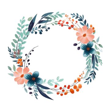 Bordered Floral Wreath In Flat Style Floral Border Flower PNG