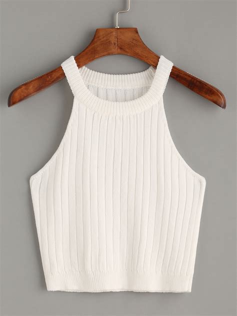 Knitted Rib Tank Top Shein Sheinside