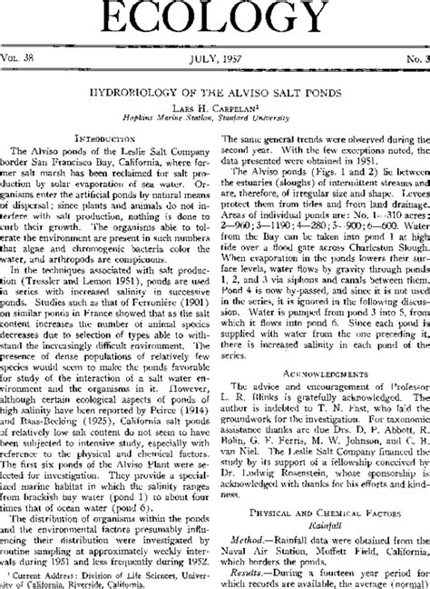 Hydrobiology of the Alviso Salt Ponds - Carpelan - 1957 - Ecology - Wiley Online Library