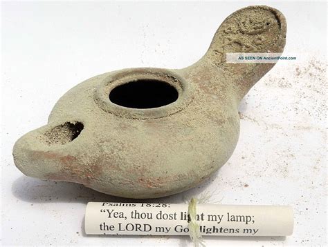 Antique Ancient Biblical Oil Lamp Jerusalem Holy Land Pottery Clay W Menorah