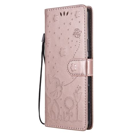 Per Sony Xperia Ii Cat Bee Embossing Pattern Custodia In Pelle