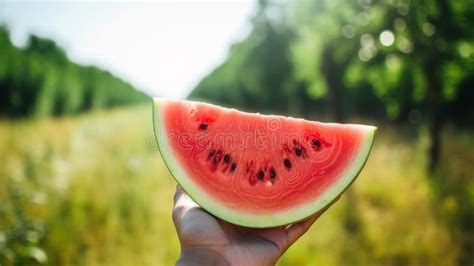 Watermelon Slice Held By A Hand Stock Illustration Illustration Of