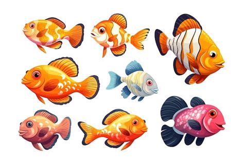 Conjunto De Peces De Dibujos Animados Vector Lindo Para Juego De