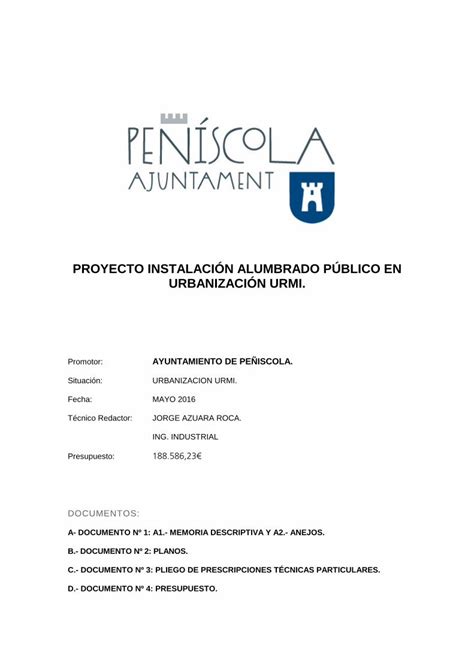 Pdf Proyecto Instalaci N Alumbrado P Blico Para Que Sirva De