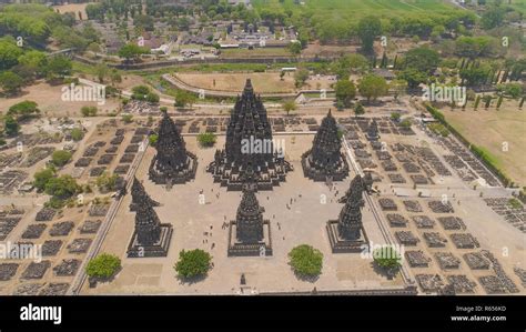 Aerial View Hindu Temple Candi Prambanan In Indonesia Yogyakarta Java