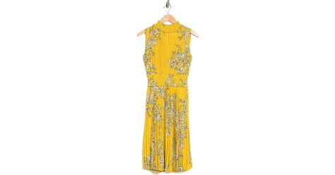 Nanette Lepore Nanette Pleated Floral Print Dress In Yellow Lyst