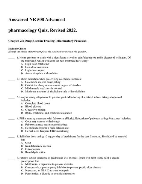 Advanced Pharmacology Nr Quiz Questions And Answers Pdf