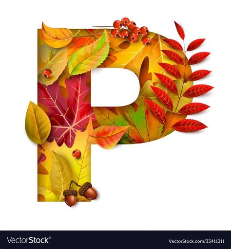 Autumn Stylized Alphabet With Foliage Letter P Vector Image On