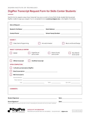 Fillable Online DigiPen Transcript Request Form For Skills Center