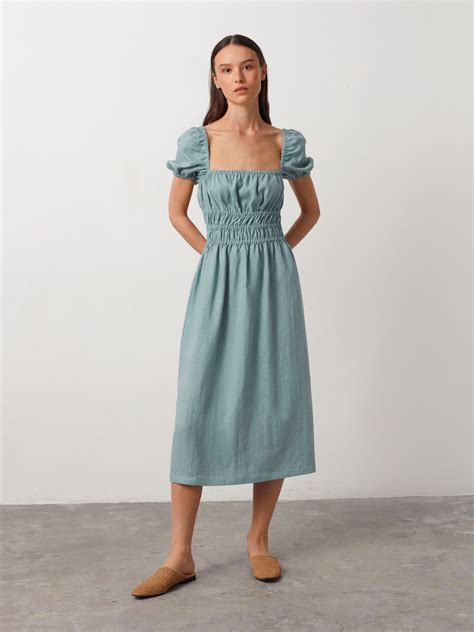 Holiday Puff Sleeve Linen Midi Dress Love And Confuse