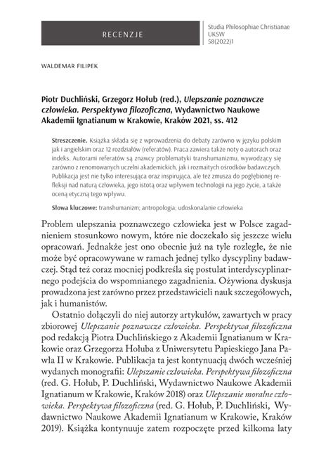 Pdf Piotr Duchli Ski Grzegorz Ho Ub Red Ulepszanie Poznawcze