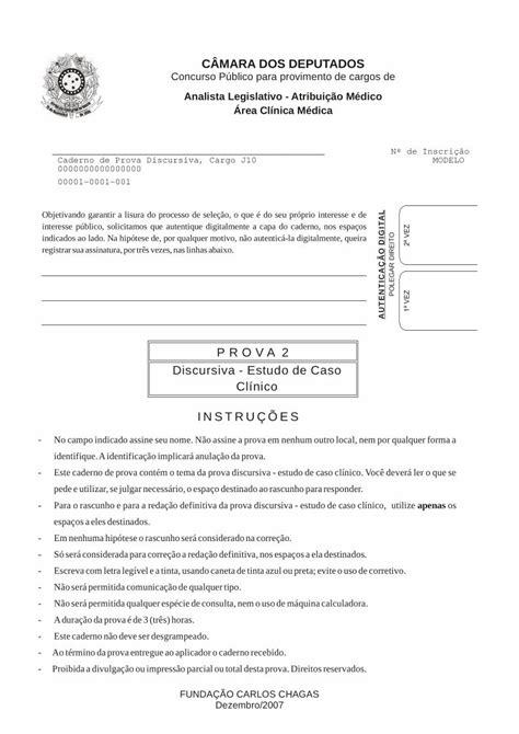 PROVA 2 Discursiva Estudo de Caso Clínico INSTRUÇÕES Discursiva