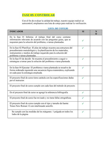 5 Y 6 FASE Es Todo FASE 05 CONTROLAR Con El Fin De Evaluar La