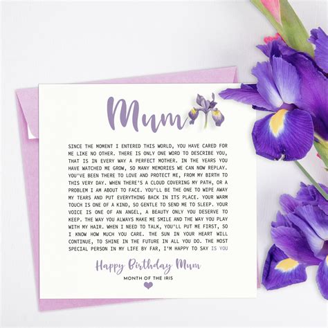 Personalised Mum Birthday Card Mum Birth Flower Card Mum Poem Card