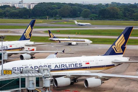 Singapore Airlines Airplanes At Changi Airport In Singapore Editorial