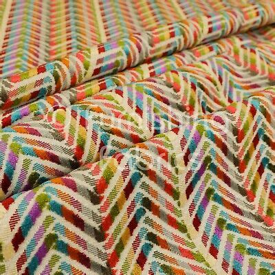 New Modern Bright Multicolour Geometric Chevron Pattern Velvet