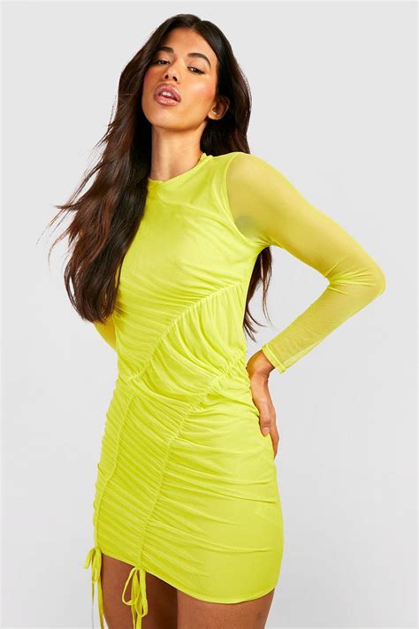 Ruched Side Mesh Mini Dress Boohoo Usa