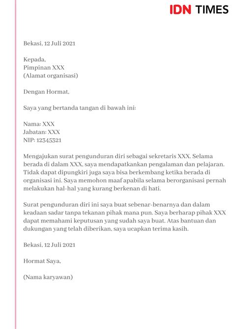 Contoh Pengajuan Surat Resign Nbkomputer