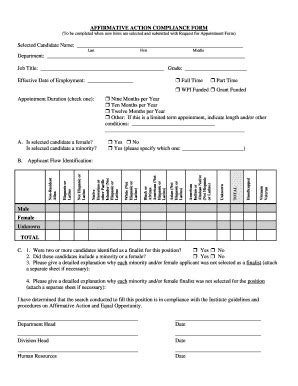 Fillable Online Wpi Affirmative Action Compliance Form To Be Fax Email