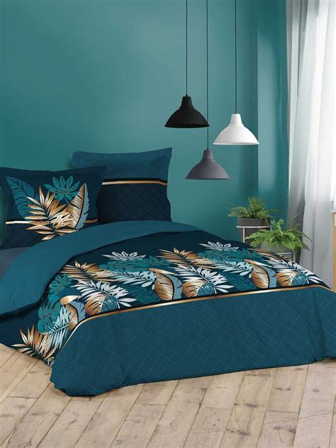 Parure Housse De Couette Feuilles D Alianor Bleu Kiabi Nu